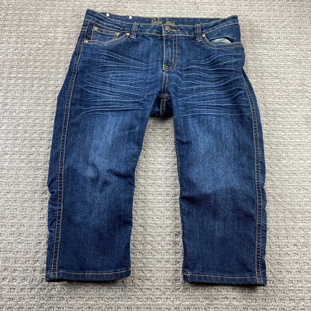 SUKO Jeans Women Bermuda Jean Shorts Women Size 12 Beaded Rhinestones Pleated